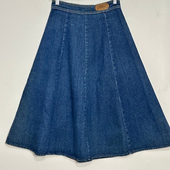 VTG 80s Jean Denim A-Line Maxi Skirt Button Front Sz 9/10 Gitano Retro Western - Picture 2 of 7